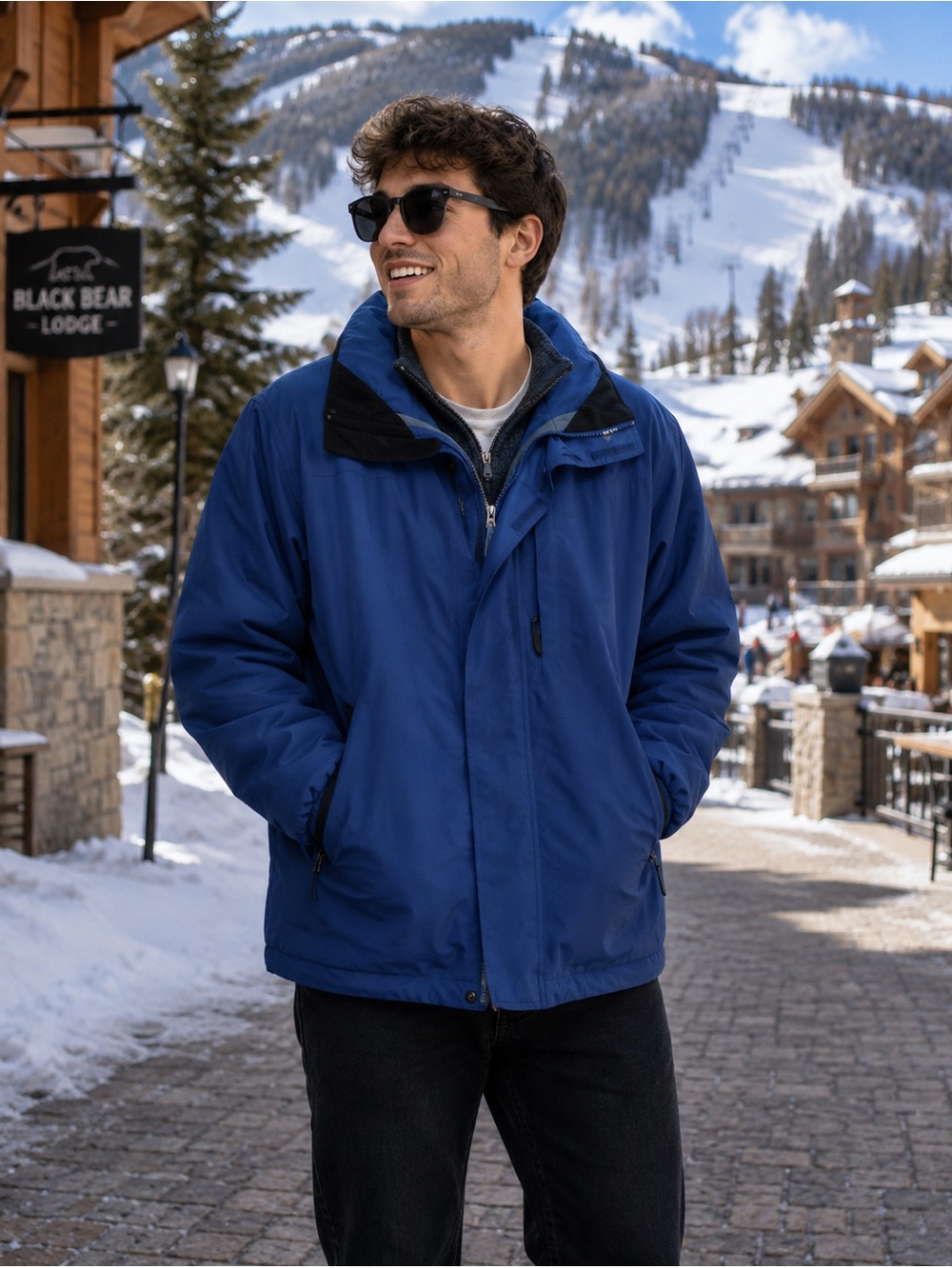 L.L.Bean Men’s Medium Tall Blue Nylon Jacket w/ Hidden Hood